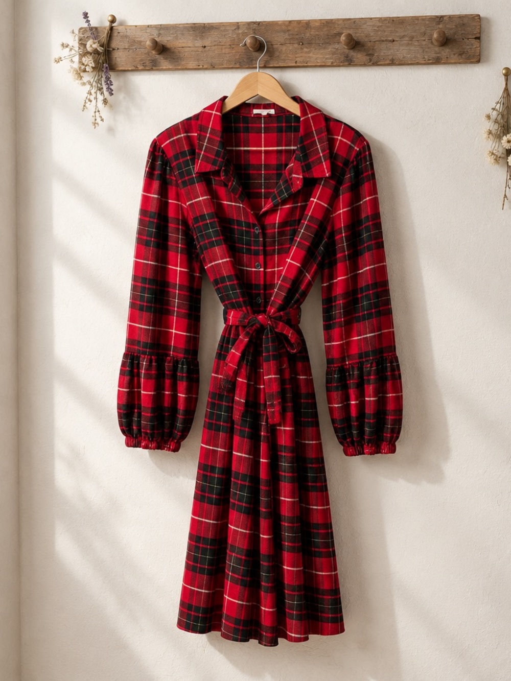 Maurices Red Plaid Tie-Waist  Dress